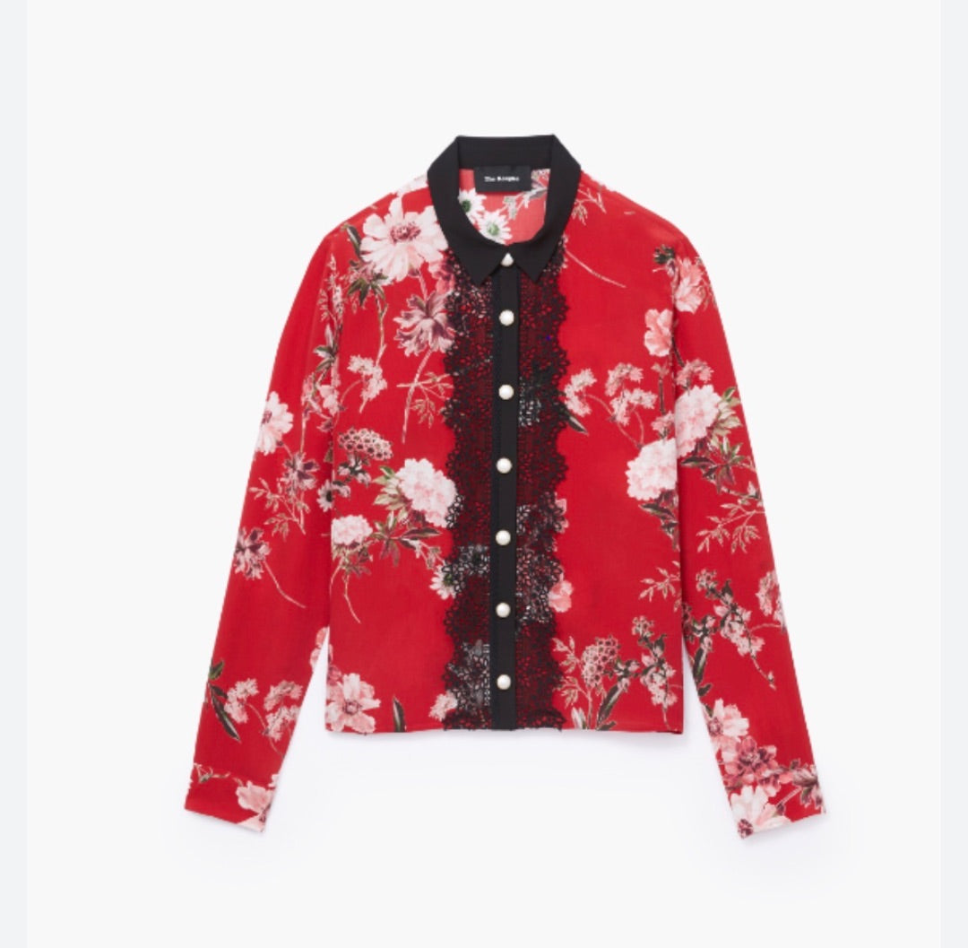 Kooples Floral and lace silk blouse