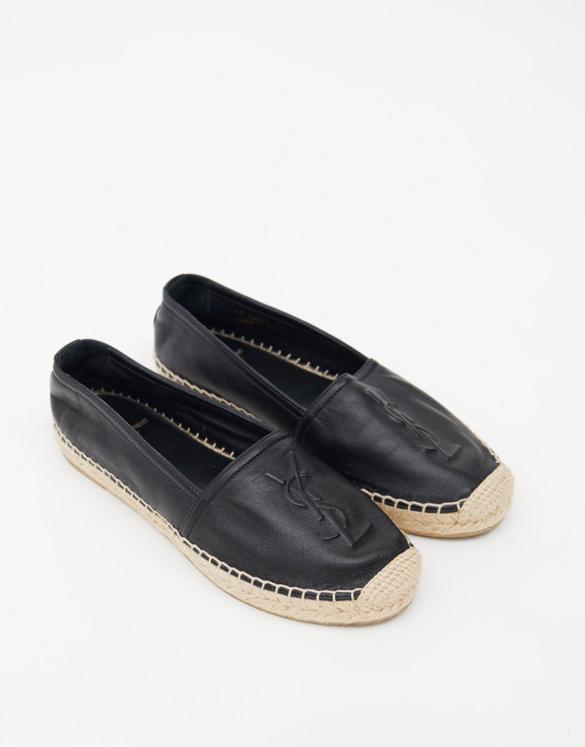 YSL monogram espadrilles featuring an embossed interlocking YSL logo