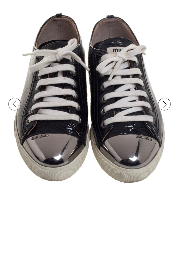 Miu Miu Miu Miu Black Patent Leather Metal Cap Toe