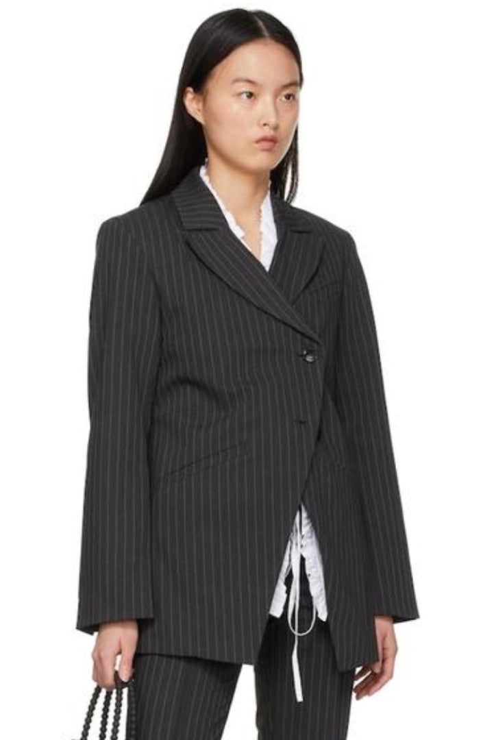 Ganni Asymmetrical Pin Striped blazer