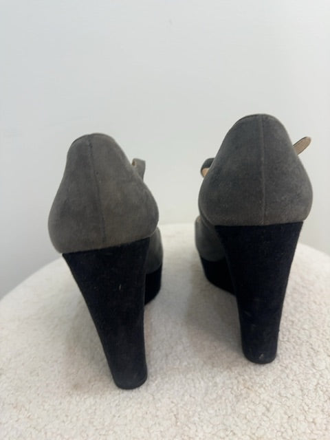 Prada Suede Open Toe Wedges