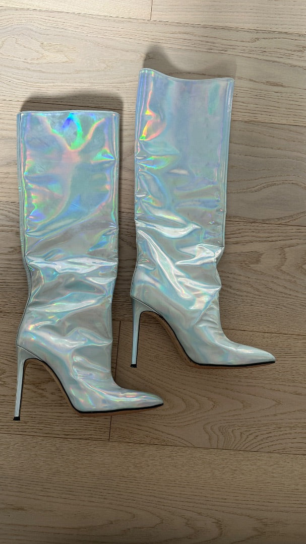 Paris Texas Silver Iridescent Heeled Boots