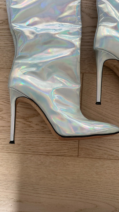 Paris Texas Silver Iridescent Heeled Boots