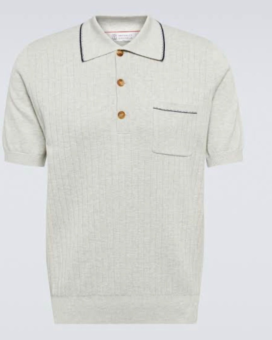 Brunello Cucinello Men’s Ribbed-knit cotton polo shirt