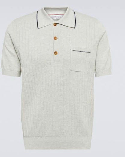 Brunello Cucinello Men’s Ribbed-knit cotton polo shirt