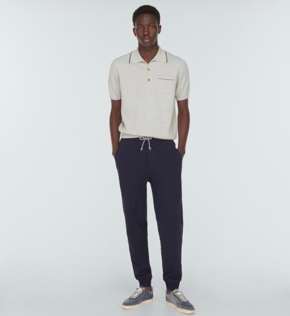 Brunello Cucinello Men’s Ribbed-knit cotton polo shirt