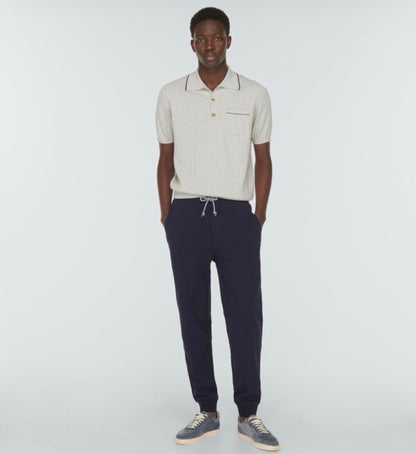 Brunello Cucinello Men’s Ribbed-knit cotton polo shirt