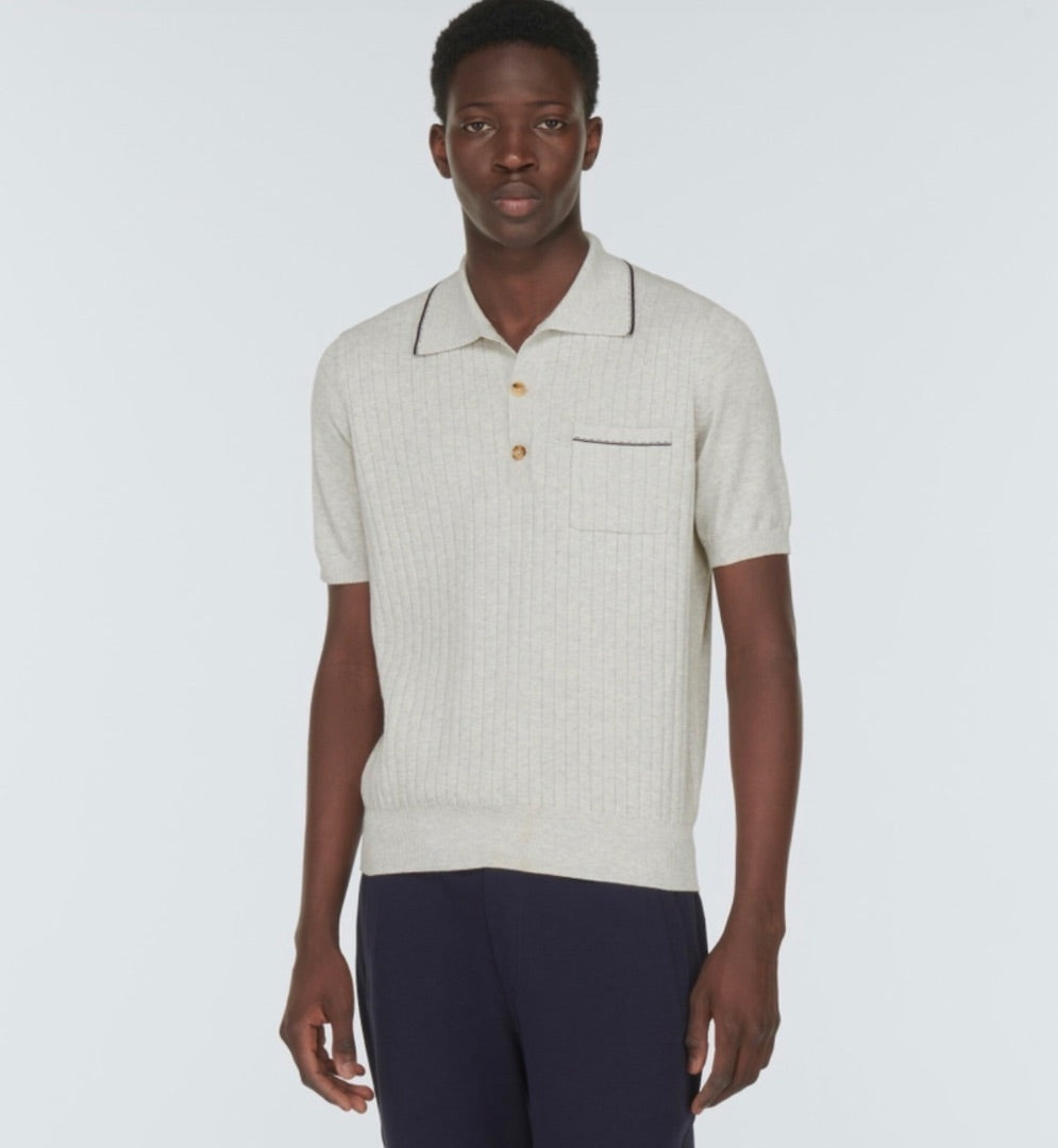 Brunello Cucinello Men’s Ribbed-knit cotton polo shirt