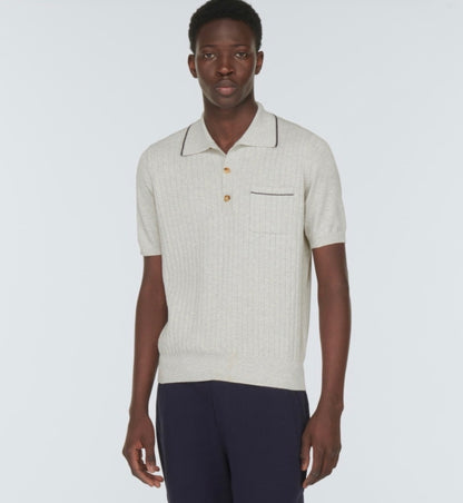 Brunello Cucinello Men’s Ribbed-knit cotton polo shirt