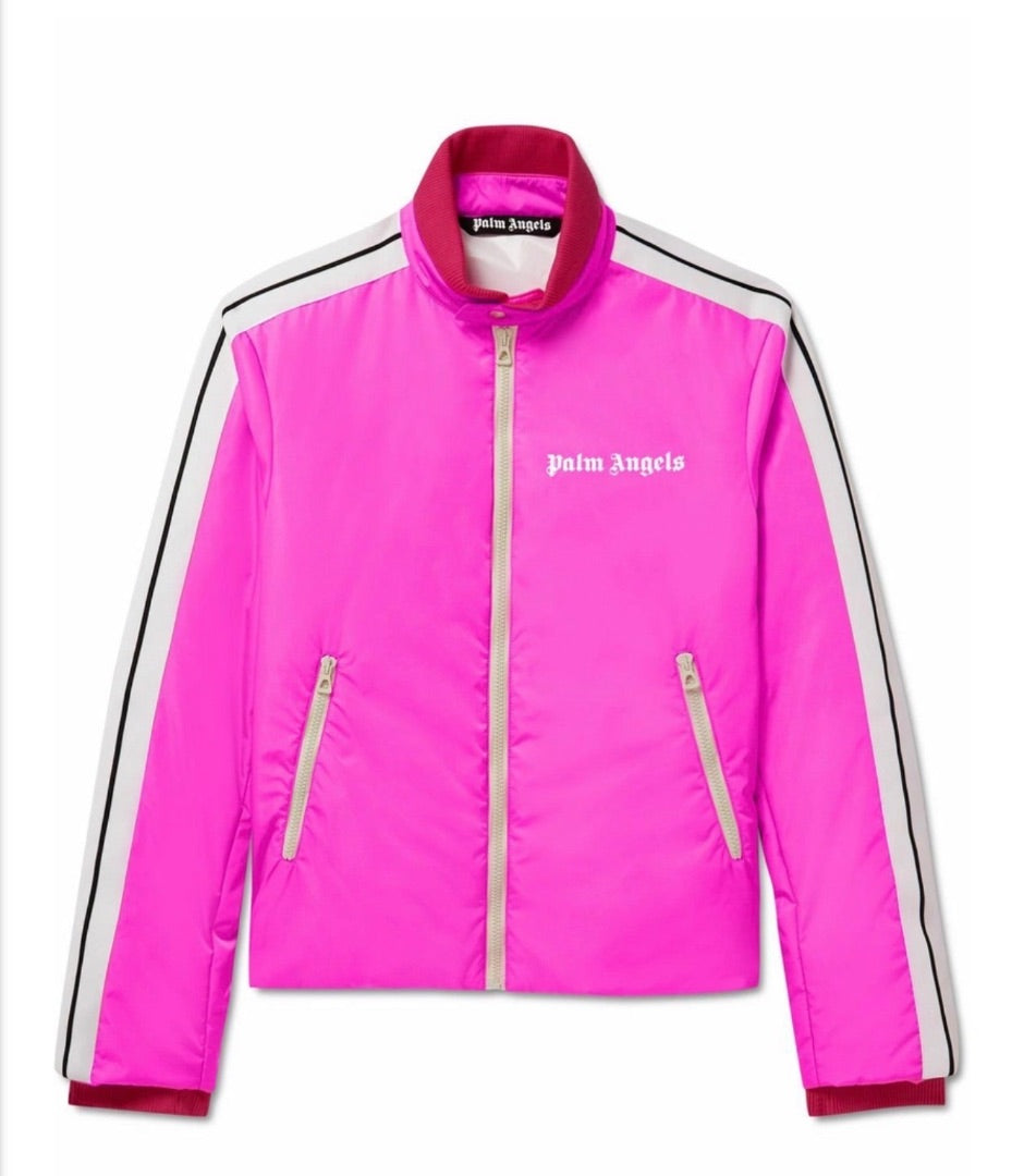 Palm Angels Logo-Print Striped Padded Shell Track Jacket - Pink