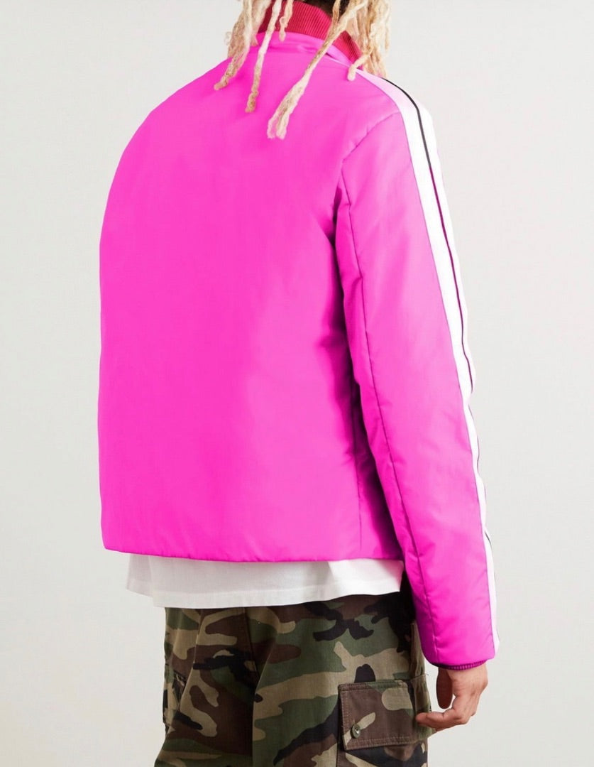 Palm Angels Logo-Print Striped Padded Shell Track Jacket - Pink