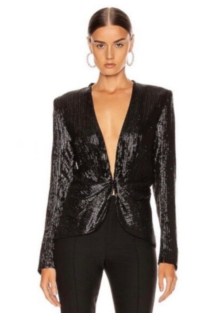 Smythe Ruched Metallic Jacket in Black Lamé