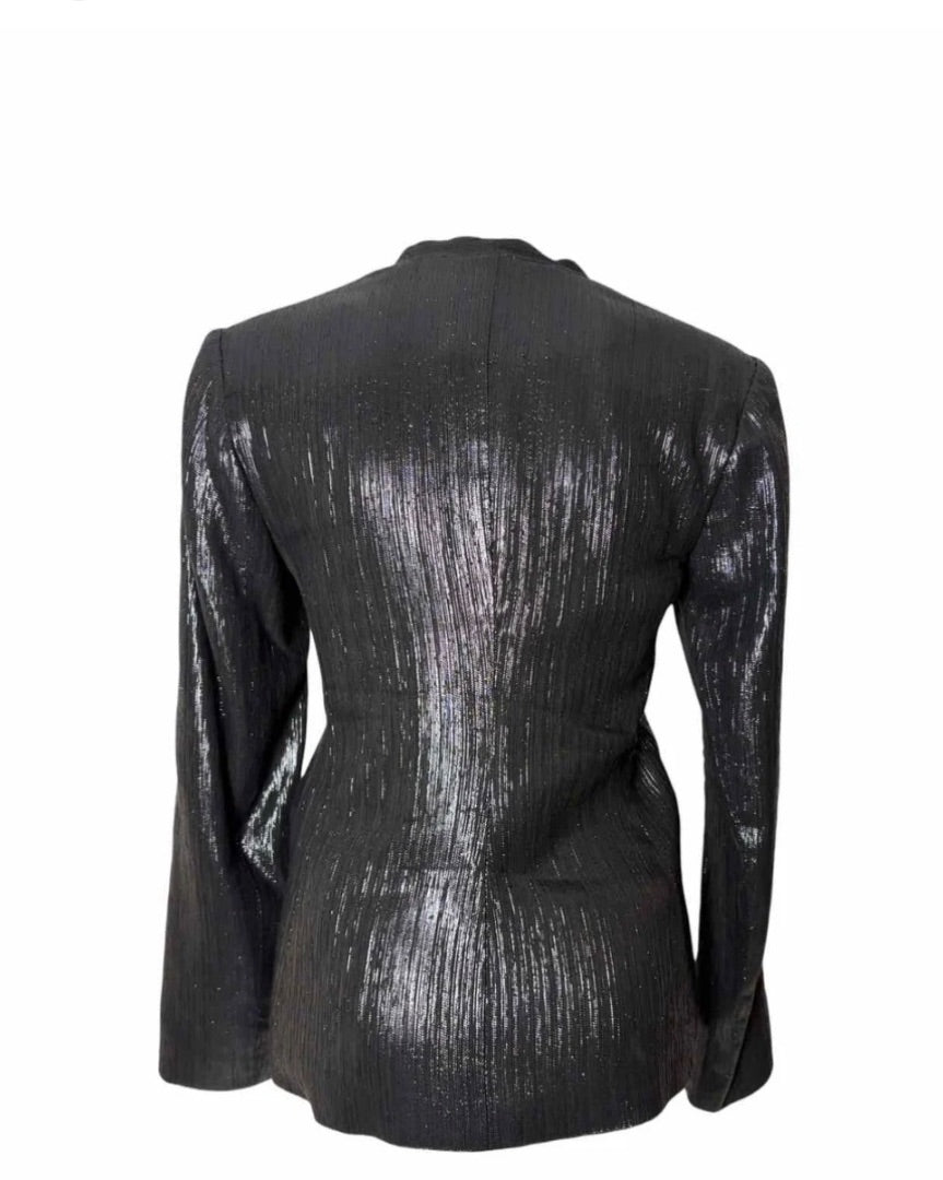 Smythe Ruched Metallic Jacket in Black Lamé