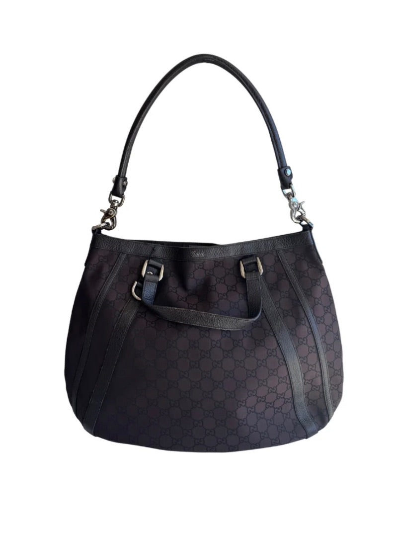 Gucci Black GG Canvas Abbey Convertible Hobo Bag