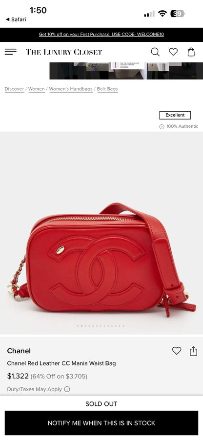 Chanel CC Mania Waist Bag crafted from lambskin leather