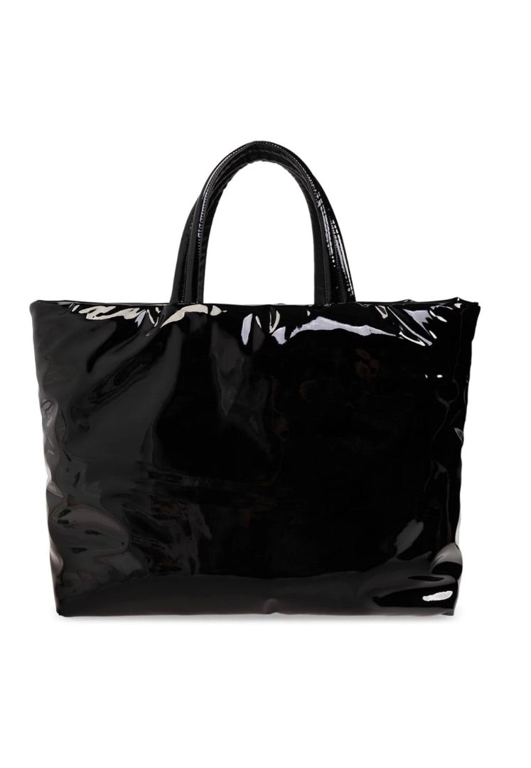 Saint Laurent logo-debossed tote bag with a high-shine patent finish