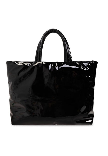 Saint Laurent logo-debossed tote bag with a high-shine patent finish