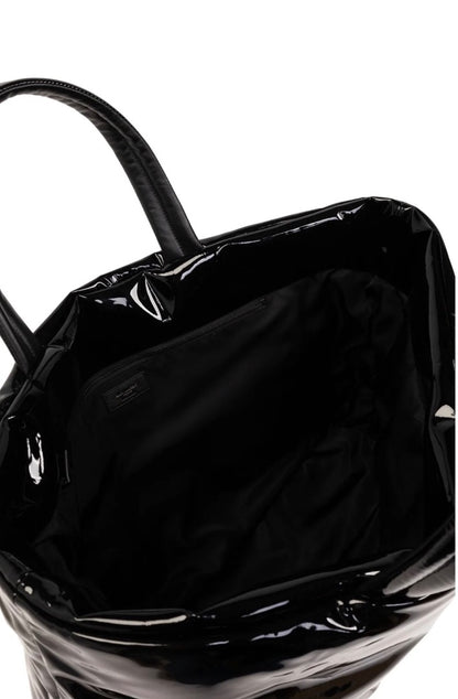 Saint Laurent logo-debossed tote bag with a high-shine patent finish