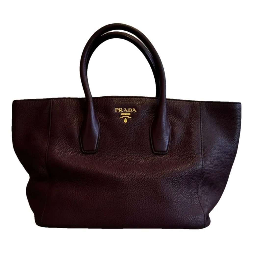 Prada Vitello Daino burgundy leather shopper tote