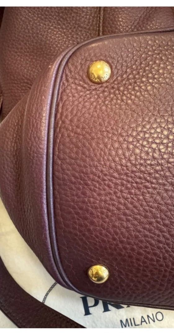 Prada Vitello Daino burgundy leather shopper tote