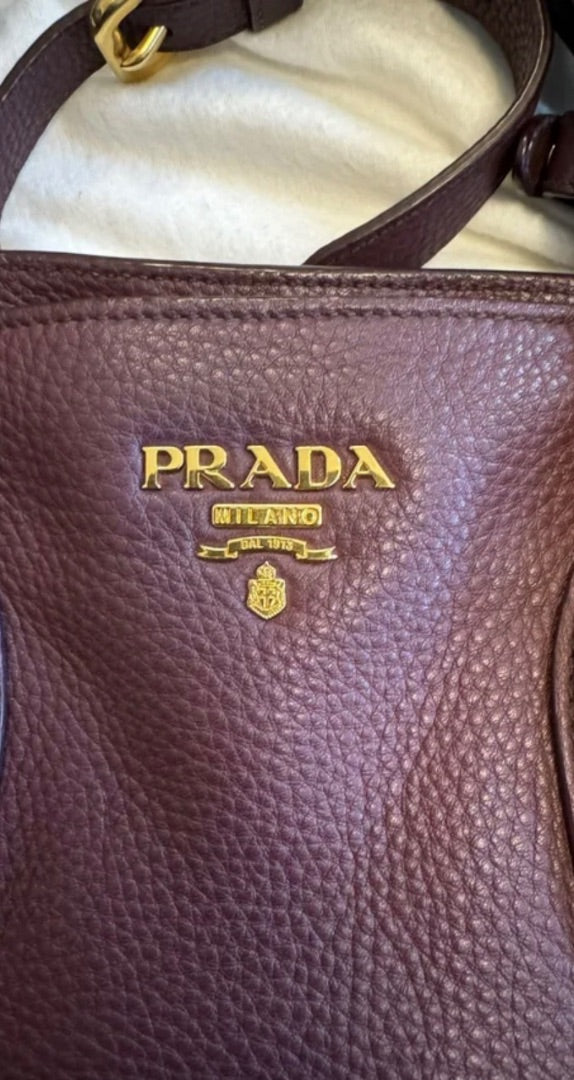 Prada Vitello Daino burgundy leather shopper tote