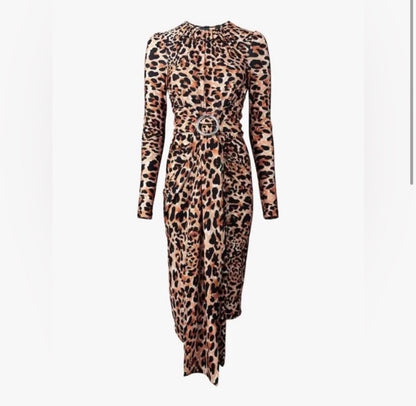 Paco Rabanne x H&M Leopard Midi Dress featuring a buckle detai