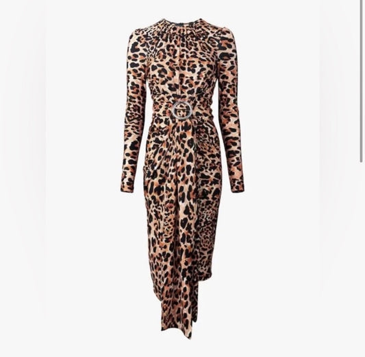 Paco Rabanne x H&M Leopard Midi Dress featuring a buckle detai