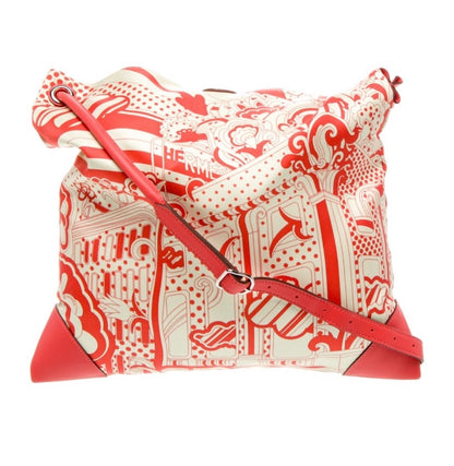 Hermes Hermès 2024 'Faubourg Rainbow' Silky City 33 shoulder bag in printed silk and orange calfskin leather.