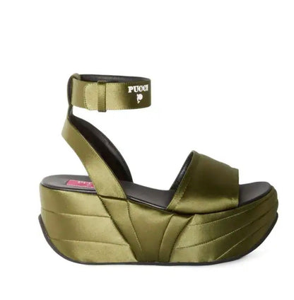 Emilio Pucci Pucciami Platform Sandals in green satin