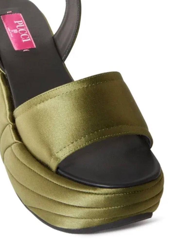 Emilio Pucci Pucciami Platform Sandals in green satin