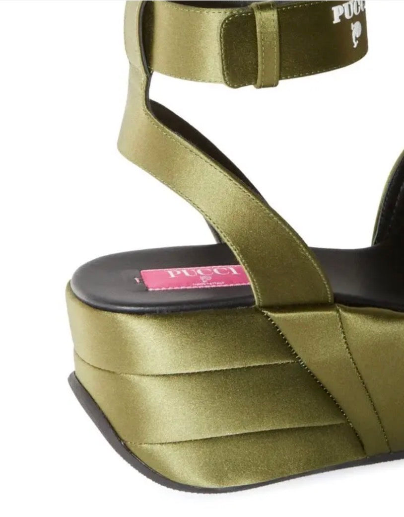 Emilio Pucci Pucciami Platform Sandals in green satin