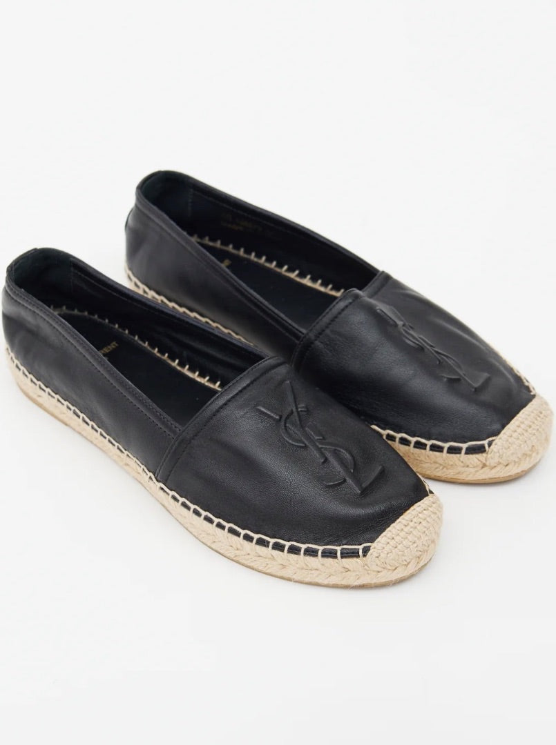 YSL monogram espadrilles featuring an embossed interlocking YSL logo
