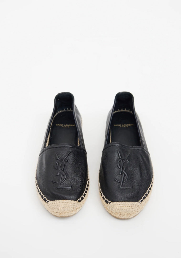 YSL monogram espadrilles featuring an embossed interlocking YSL logo