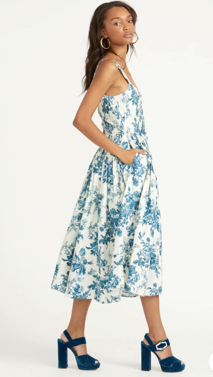 Love Shack Fancy Marjory Dress in Blue China