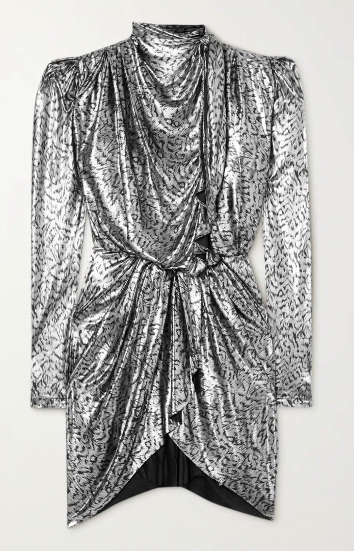 Isabel Marant Tie-Detailed Animal-Print Lamé Mini Dress