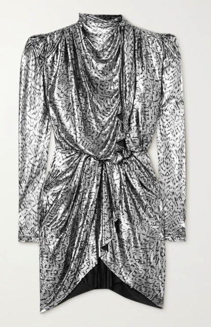 Isabel Marant Tie-Detailed Animal-Print Lamé Mini Dress