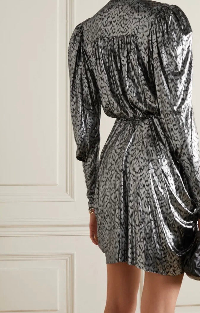 Isabel Marant Tie-Detailed Animal-Print Lamé Mini Dress