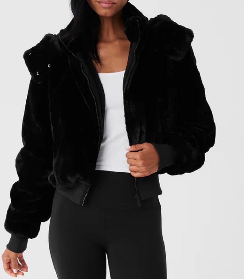 Alo FAUX FUR FOXY JACKET - BLACK