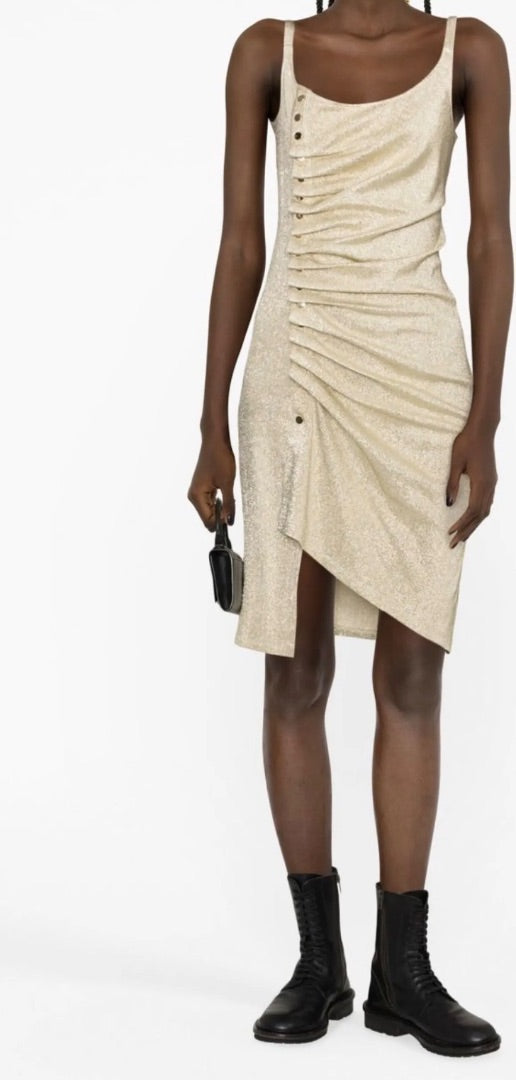 Paco Rabanne Gold Sparkle Ruched Dress
