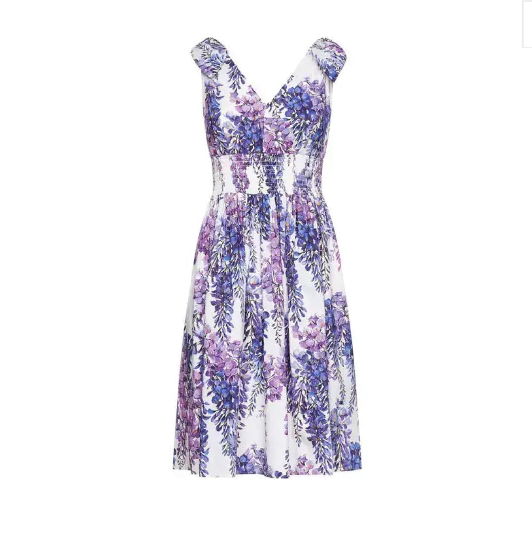 Dolce & Gabbana Wisteria Midi Dress in Cotton Poplin