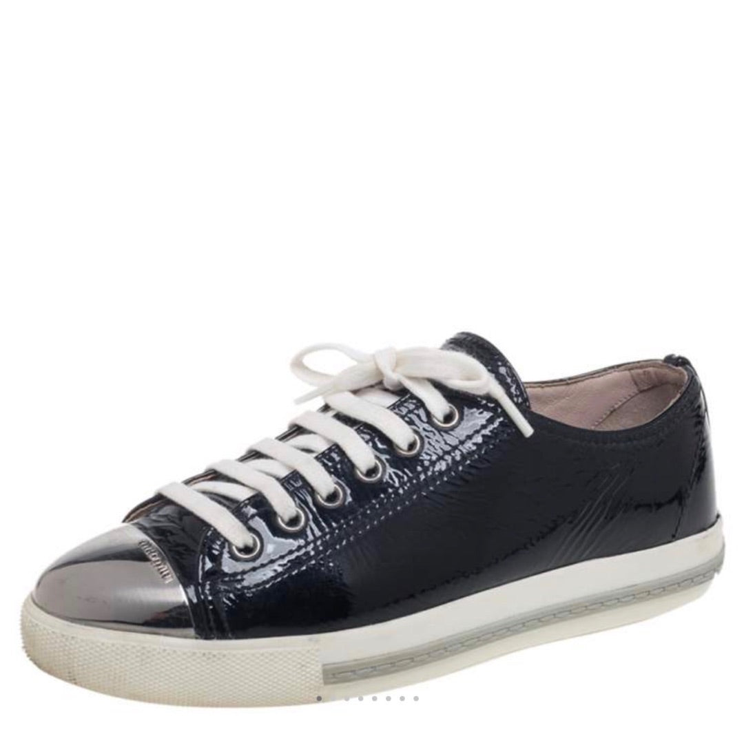 Miu Miu Miu Miu Black Patent Leather Metal Cap Toe