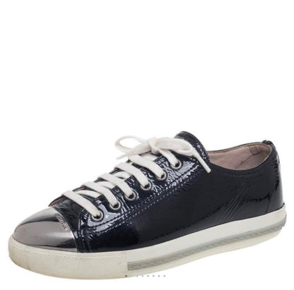 Miu Miu Miu Miu Black Patent Leather Metal Cap Toe
