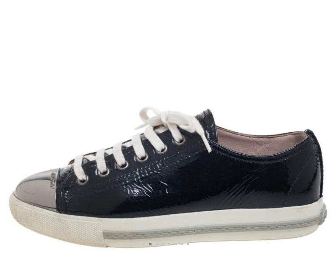 Miu Miu Miu Miu Black Patent Leather Metal Cap Toe