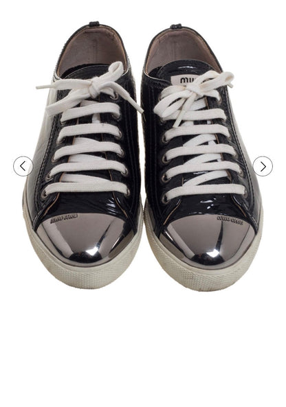Miu Miu Miu Miu Black Patent Leather Metal Cap Toe