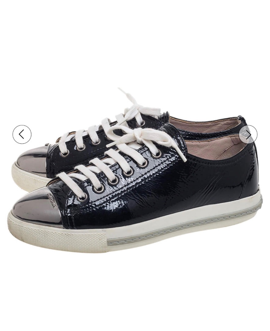 Miu Miu Miu Miu Black Patent Leather Metal Cap Toe