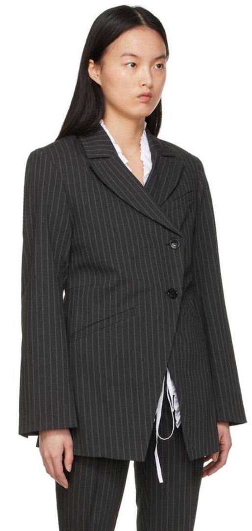 Ganni Asymmetrical Pin Striped blazer