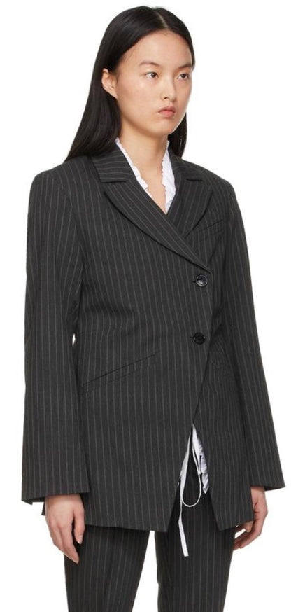 Ganni Asymmetrical Pin Striped blazer