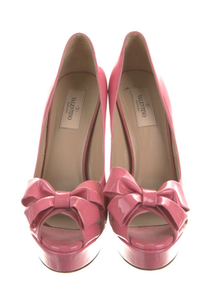 Valentino Patent leather bow peep-toe pumps with  bow