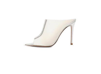 Gianvito Rossi Sigma mules feature a distinctive crystal-encrusted