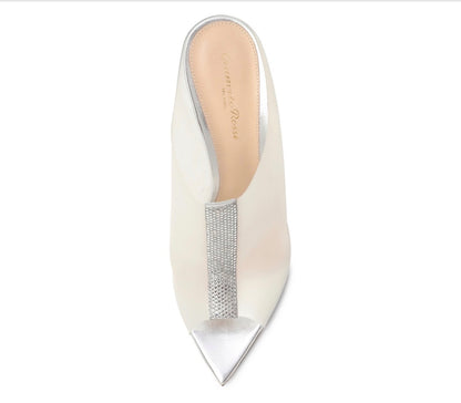 Gianvito Rossi Sigma mules feature a distinctive crystal-encrusted